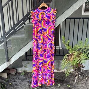 Vintage Liland Of California 1970's Dress Psychedelic Mod 1960's Maxi Dress